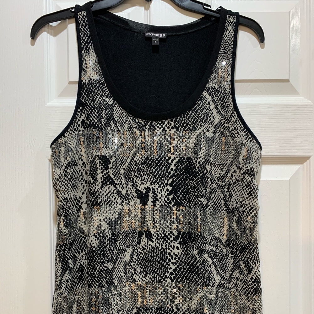 Express Snakeskin Print Sequin Tank Top